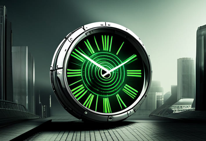 AIに「サイバー空間に時計」って入力したらこの画像になった